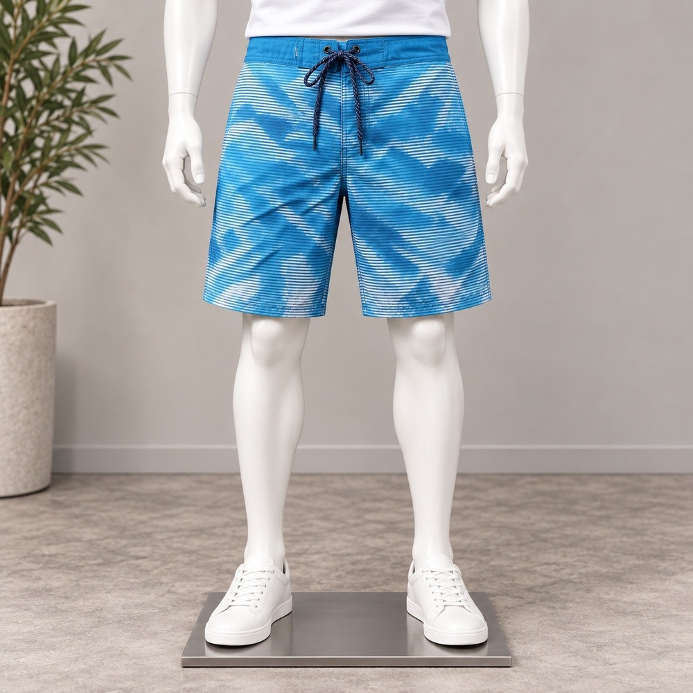 Quiksilver Highline Board Shorts Mens 36 Blue White Striped Tie Dye Swim Trunks